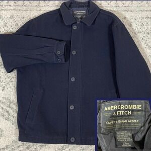 Abercrombie & Fitch Wool Blend Button Zip Bomber Jacket Blue Mens Large Car Coat